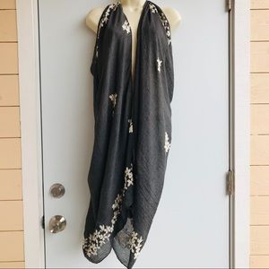 New Embroidered Gray and Cream Scarf Cover Up